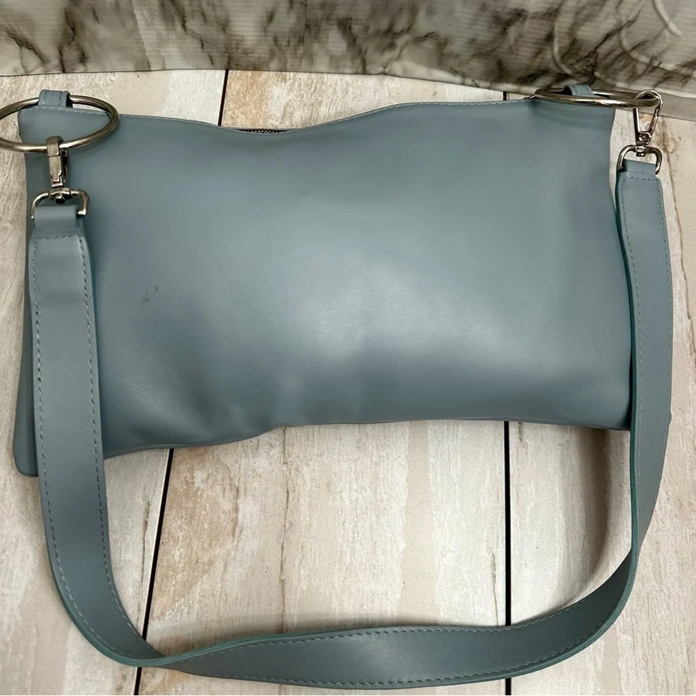 Retropose Handmade Italian Leather Boho Frosty Blue Hobo Bag Coquette Coastal